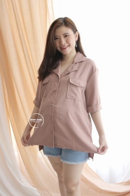 Cindy Top Atasan Kemeja Loose Oversize Full Kancing Casual Formal - BLD 438 Coklat